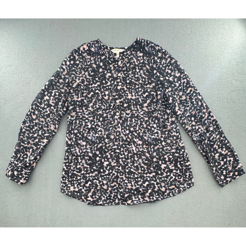 Rebecca Taylor Blouse Sz 2 Black Pink Leopard Silk Blend Sheer Business Feminine